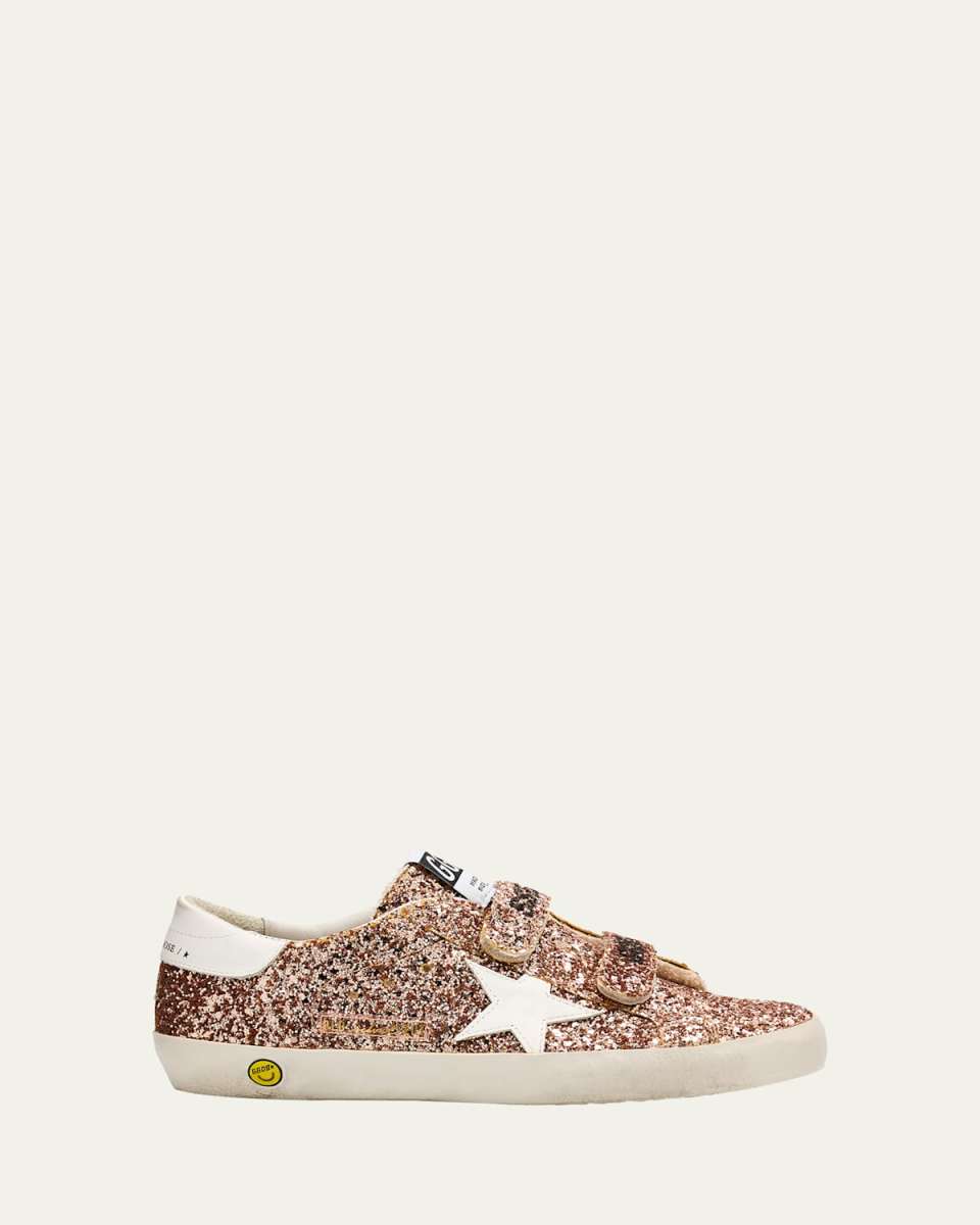 Girl's Old School Glitter and Leather Dual-Grip Sneakers, Toddler/Kids